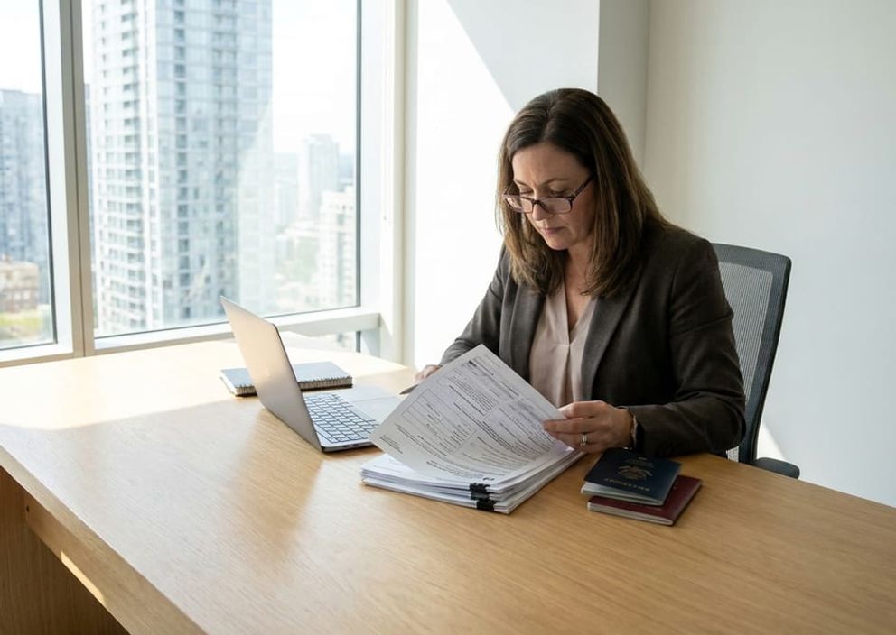 Immigration professional reviewing Express Entry documents