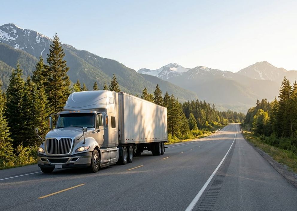 A commercial transport truck driving on a highway representing transport occupations