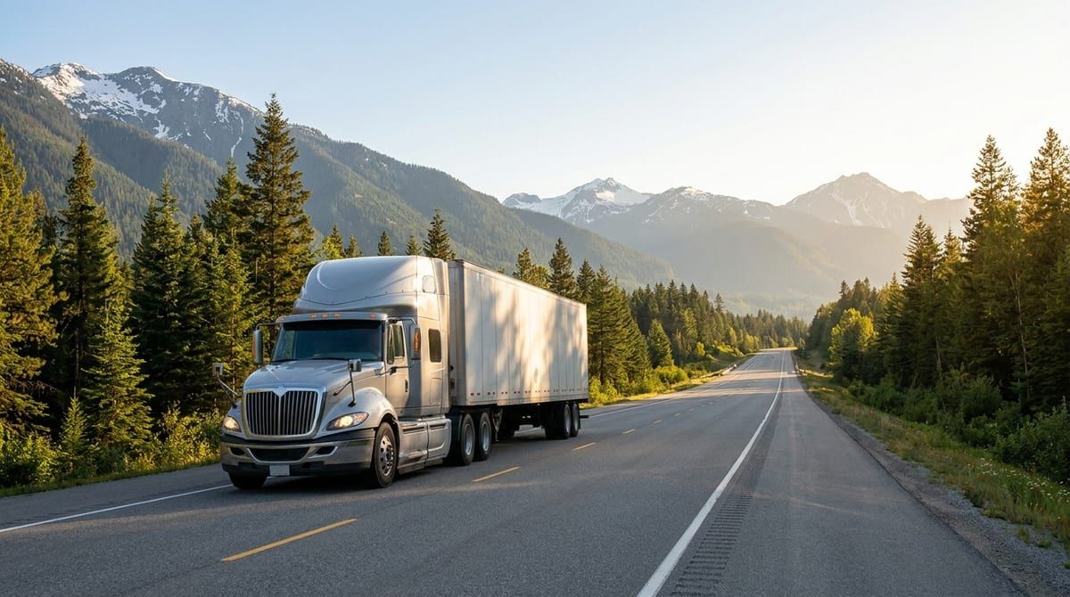 A commercial transport truck driving on a highway representing transport occupations