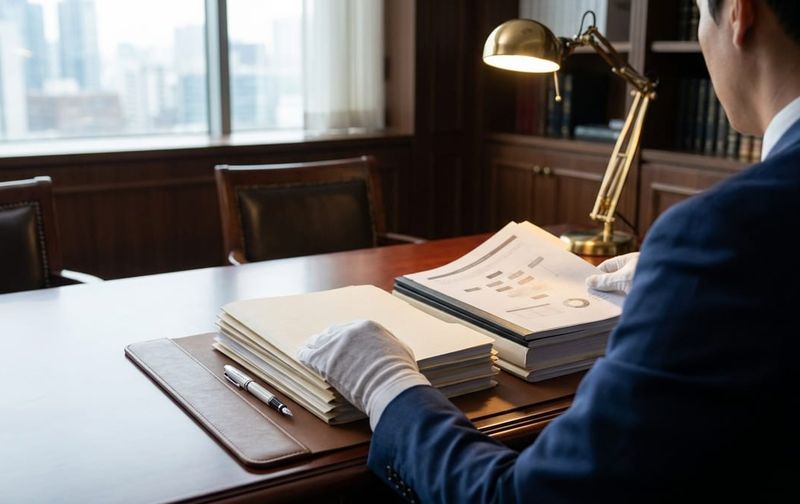 Professional reviewing two parallel stacks of legal documents on a desk, representing the CETA application process.