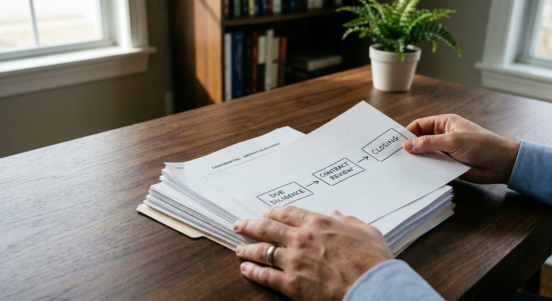 Photograph of hands reviewing a stack of legal documents and a process flowchart during a refugee appeal.