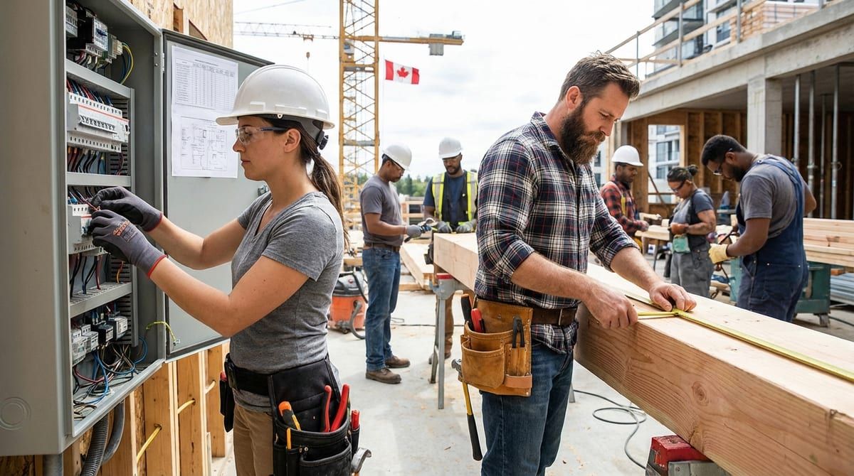 Skilled trades workers at a Canadian construction site, representing candidates invited in the latest Express Entry draw.