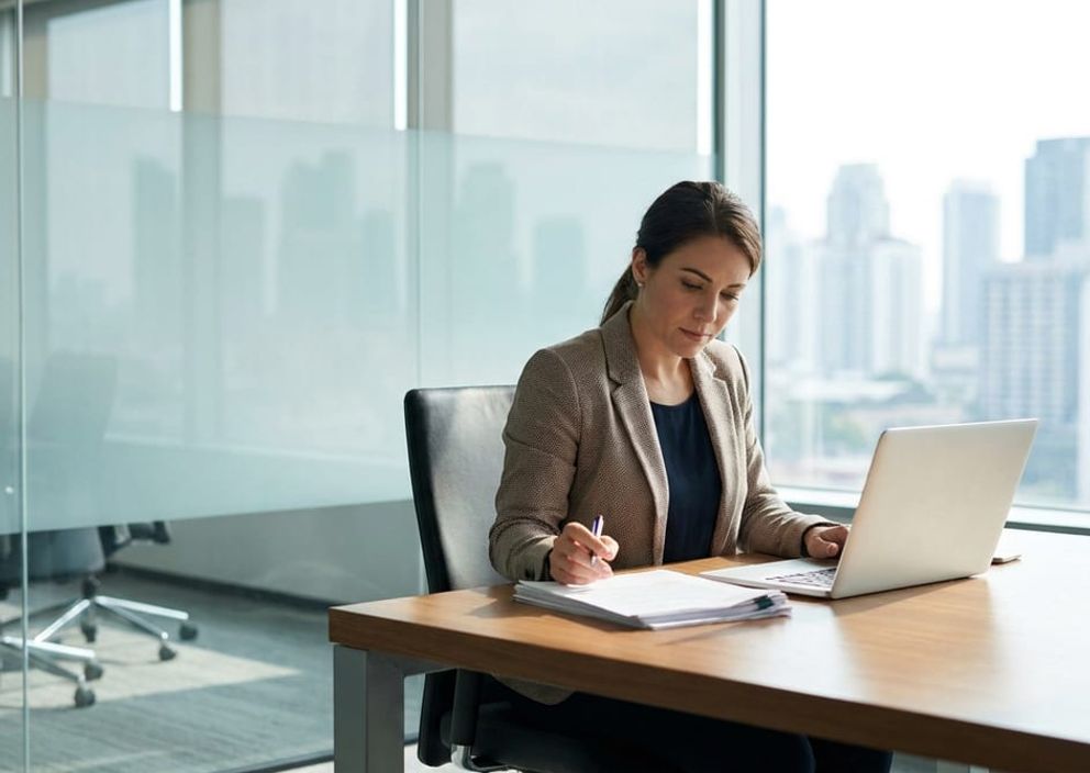 Professional immigration consultant reviewing Express Entry documents
